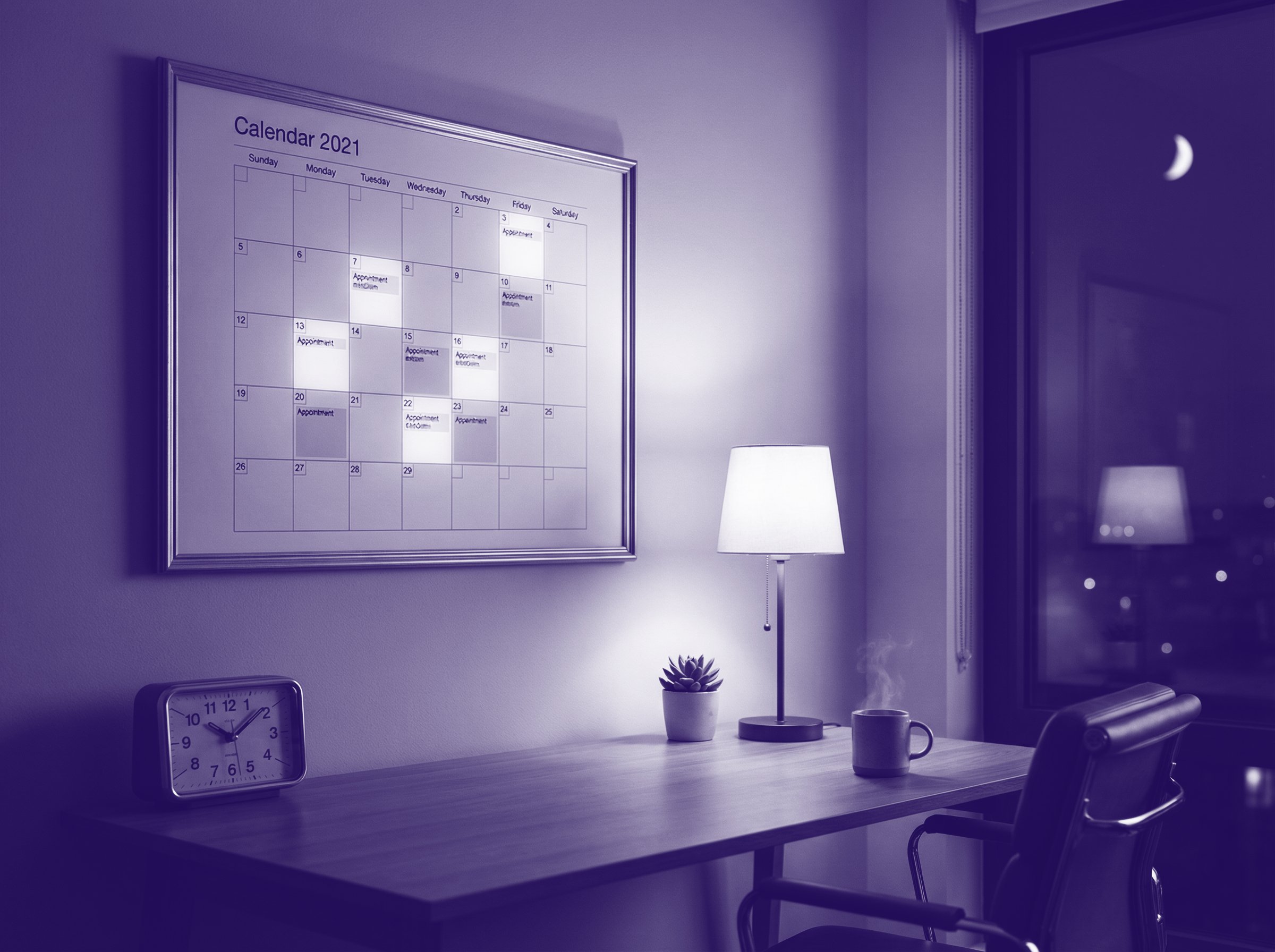 Kalender met afspraken 's nachts - 24/7 boeken